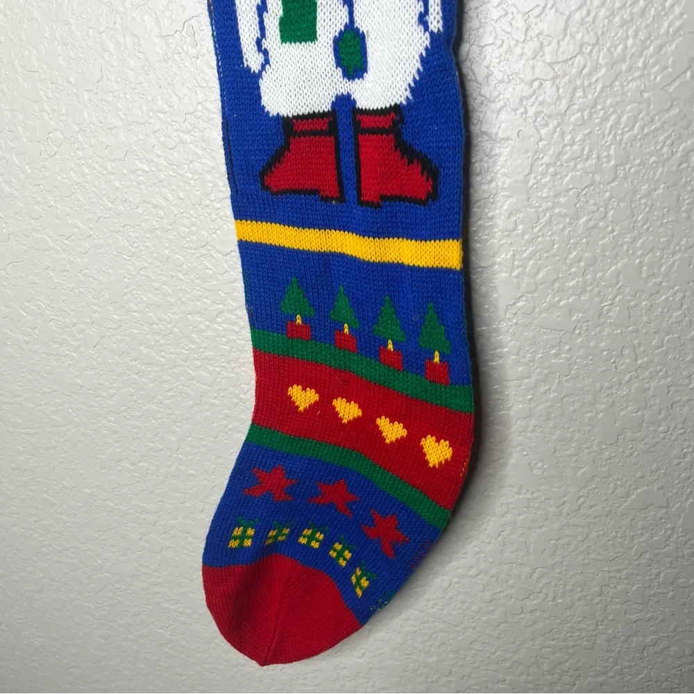 Vintage Santa's Stuffer Machine Knit Big Christmas Stocking with Snowman 70s 80s